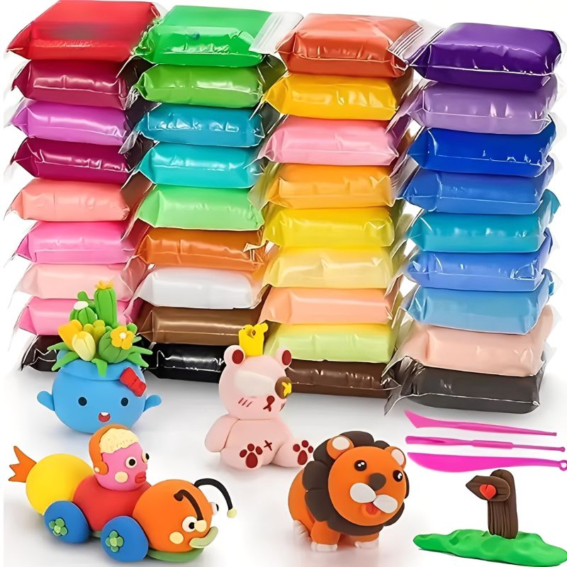 Premium Air-Dry Clay Craft Kit – 36 colorful clay blocks with carving tools